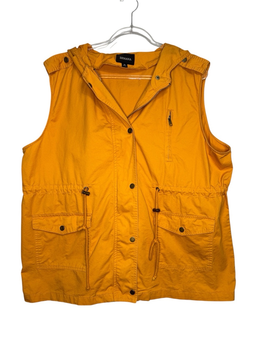 Zenana Outfitters 3X Mustard Yellow Hooded Utility Vest Cargo